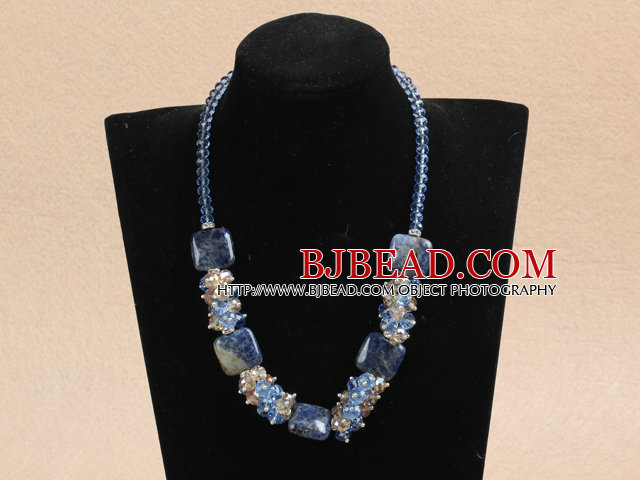 17.7 inches light blue crystal and lapis stone necklace