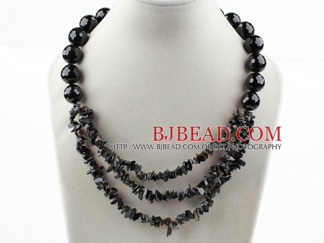 New Design Faceted Black Agate Necklace with Moonlight Clasp