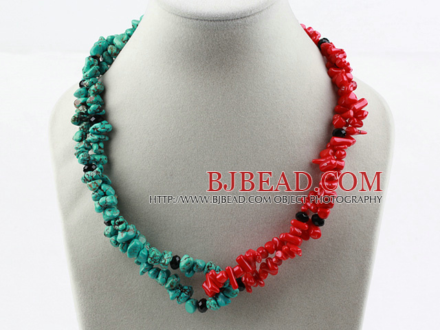 Assorted Turquoise and Red coral Necklace with Moonlight Clasp