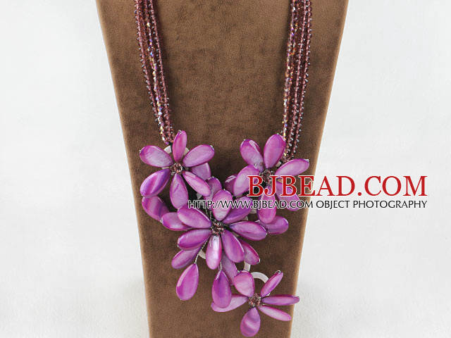Amazing Purple Crystal and Shell Flower Party Necklace