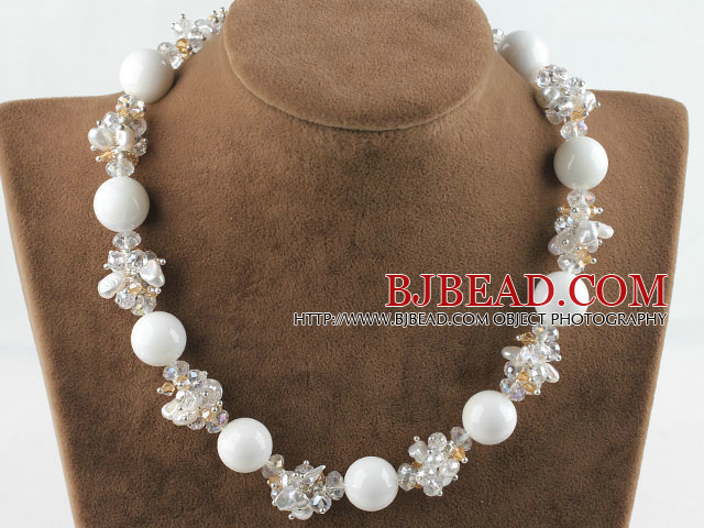 White Pearl Crystal and White Giant Clam Necklace