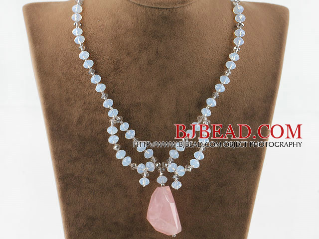Opal Crystal and Rose Quartz Pendant Necklace