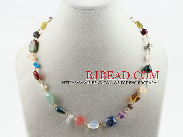 17.7 inches multi color gemstone necklace with lobster clasp