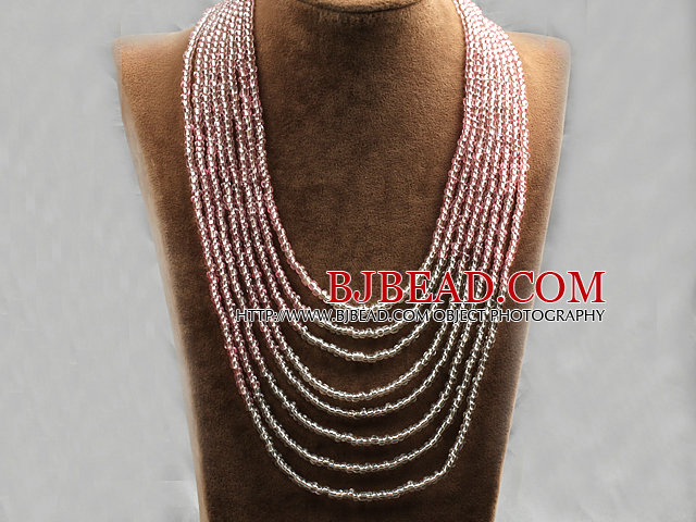 Multi Strands Multi Layered 4-5mm Pink and White Plastic Seed Necklace