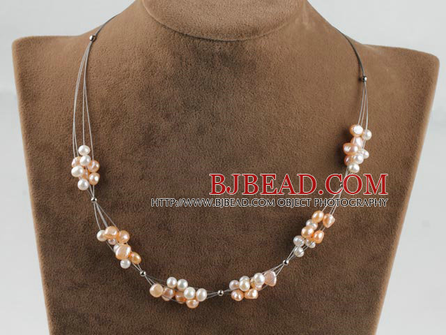 bridal jewelry 17.7 inches pink and white pearl necklace