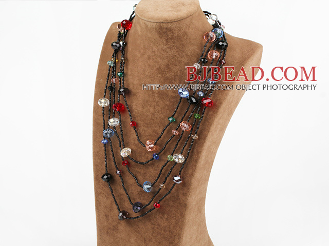 multi strand colorful crystal necklace with extendable chain