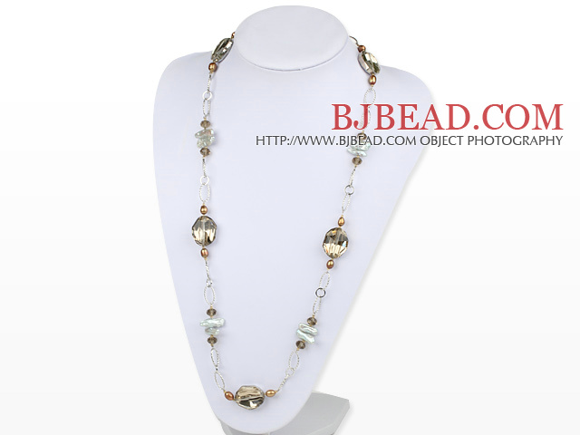brown pearl white teeth pearl crystal necklace