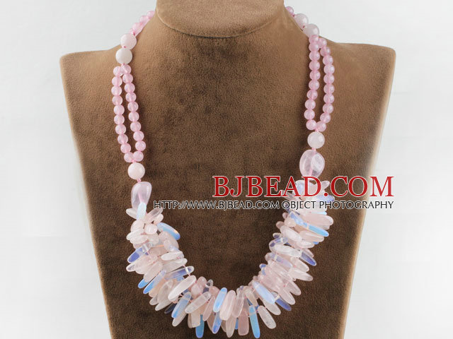 marvelous rose quartze and opal necklace with moonlight clasp