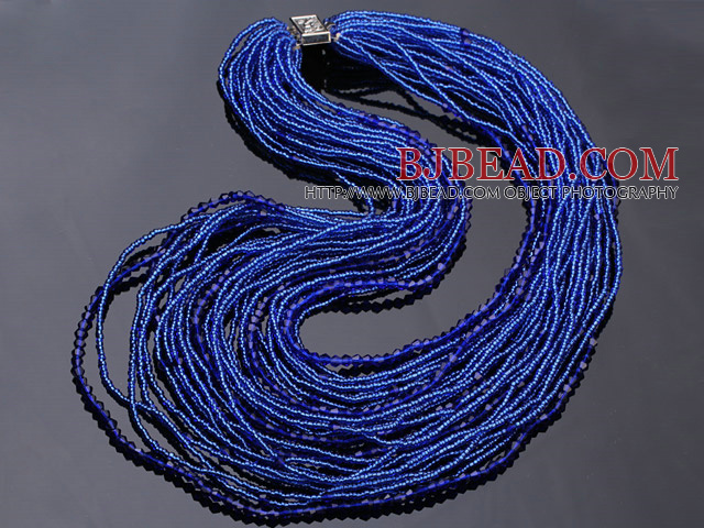 beautiful multi strand 2-4mm dark blue manmade crystal necklace