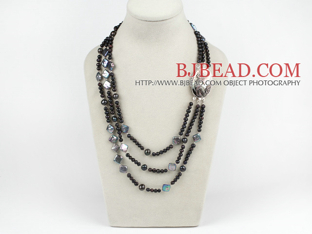 favourite multi strand black pearl button pearl necklace with beauty clasp