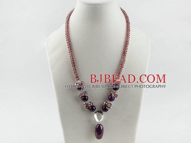 18.1 inches purple color crystal and agate pendant necklace