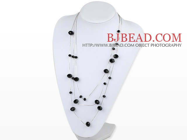 23.6 inches three strand black crystal necklace
