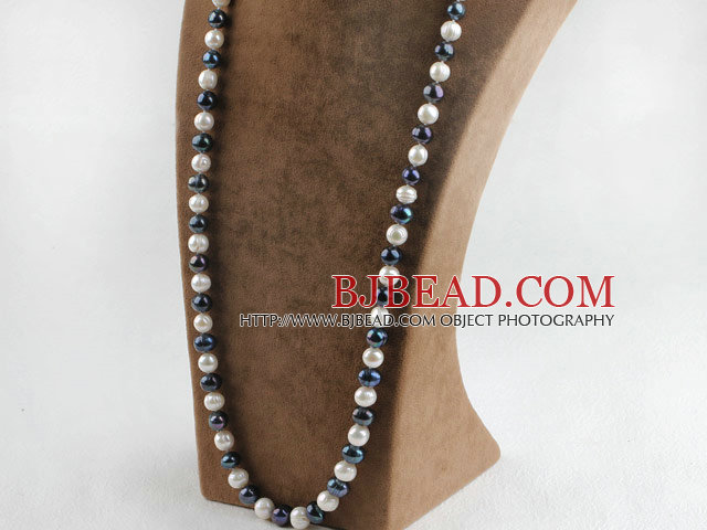 29.5 inches 10-11 mm white and black fresh water pearl necklace