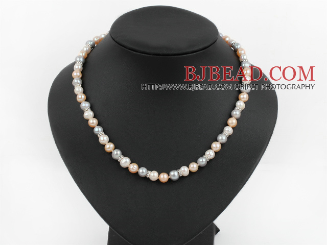 noble fashion 17.7 inches three color pearl necklace with moonlight clasp