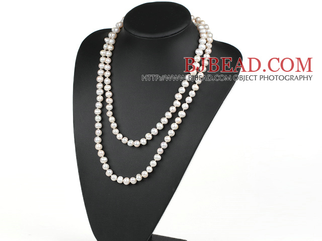 fashion long style 47.2 inches 9-10mm white pearl necklace