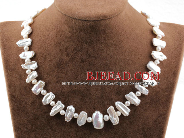 Single Strand White Biwa Freshwater Pearl Necklace with Lobster Clasp