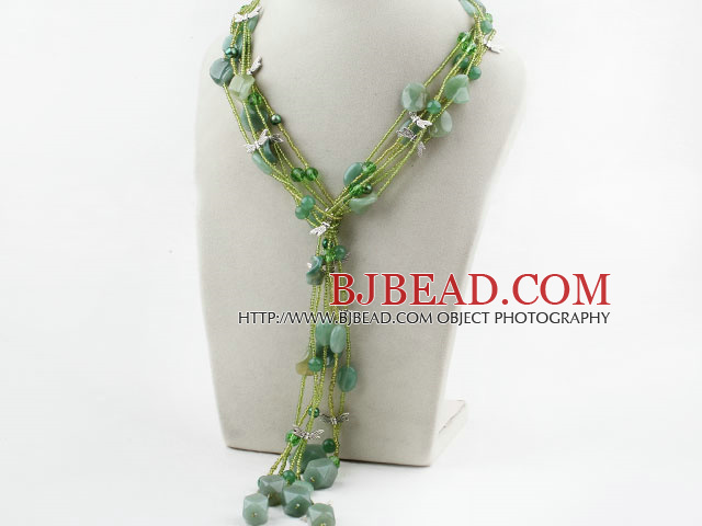 Green Series Multi Strands Aventurine and Green Pearl Crystal Necklace