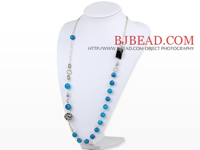metal jewelry hot blue agate and metal ball charm necklace