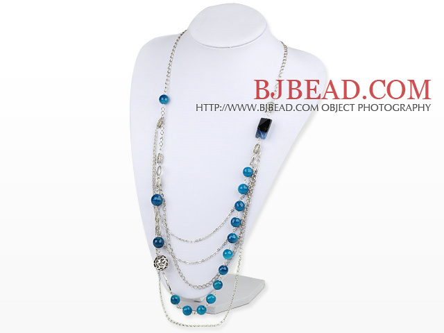 metal jewelry hot design faceted blue agate and metal ball charm necklace