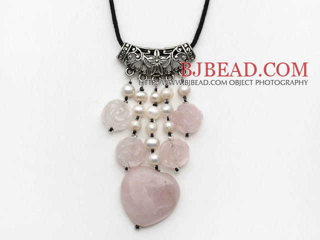 beautiful pearl rose quartze necklace with extendable chain