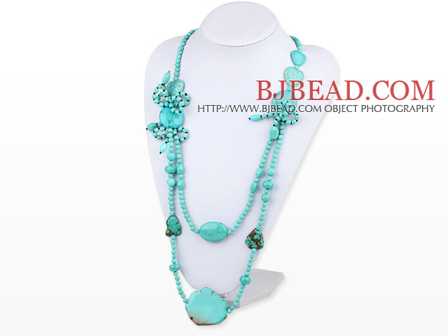 long style round and heart shape turquoise necklace