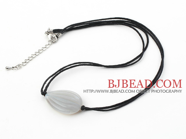 Simple Style Gray Agate Pendant Necklace with Black Thread