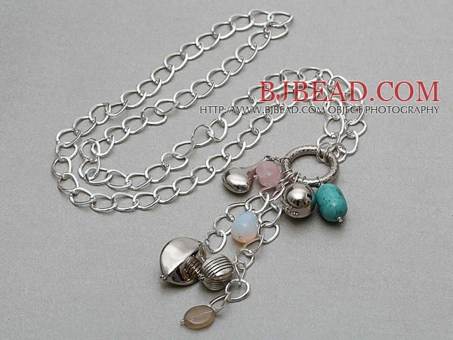 Assorted Multi Stone and Tibet Silver Accessories Pendant Necklace with Metal Chain