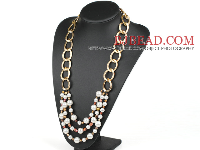 New Design Pearl and White Seashell Party Necklace with Golden Color Chain