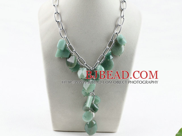 Y style aventurine stone necklace with bold metal chain