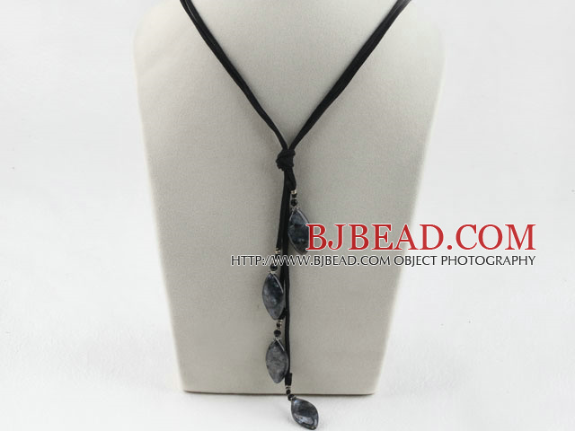Simple style Y shape black flash stone necklace with lobster clasp