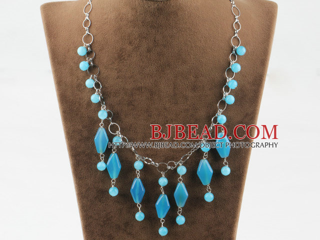 New design fancy blue agate necklace with metal loop and lobster clasp