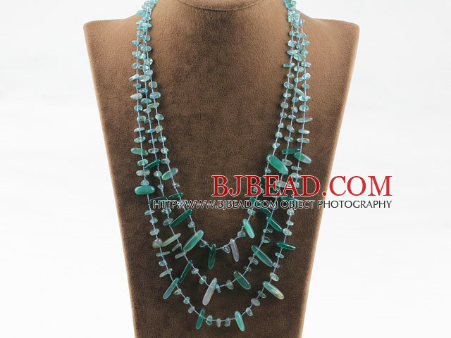Three strand greena gate and blue tourmaline necklace with lobster clasp