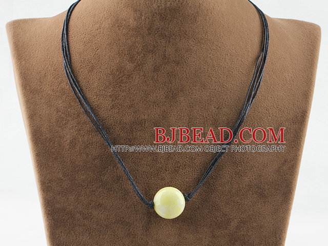 Simple style round shape lemon jade pendant necklace with black thread