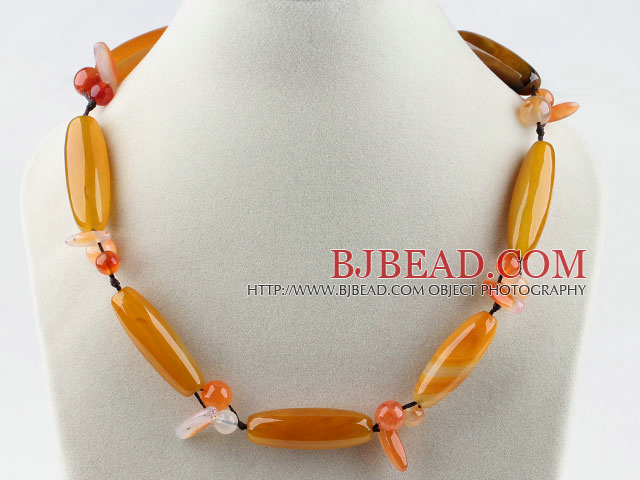 Single strand orangle yellow color bucket shape agate necklace