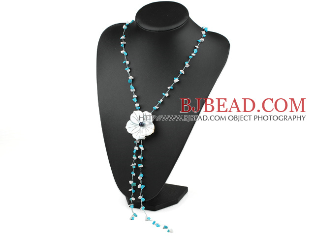 6-8mm turquoise and shell flower necklace with lobster clasp