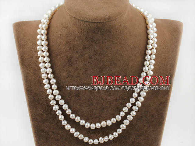 Two Strands Natural White Freshwater Pearl Bridal Necklace