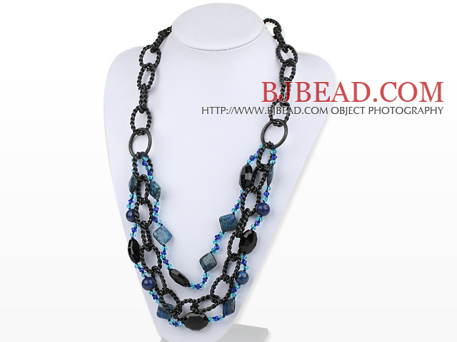 Three Layer Lapis and Crystal Necklace