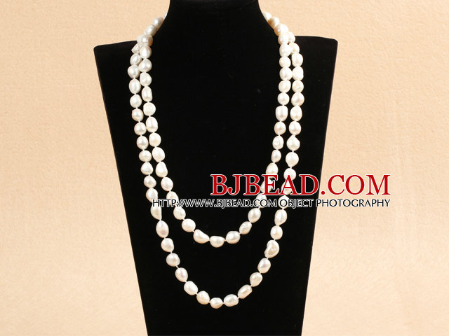 Graceful Long Style 9-10mm Natural White Freshwater Pearl Necklace (Sweater Chain)