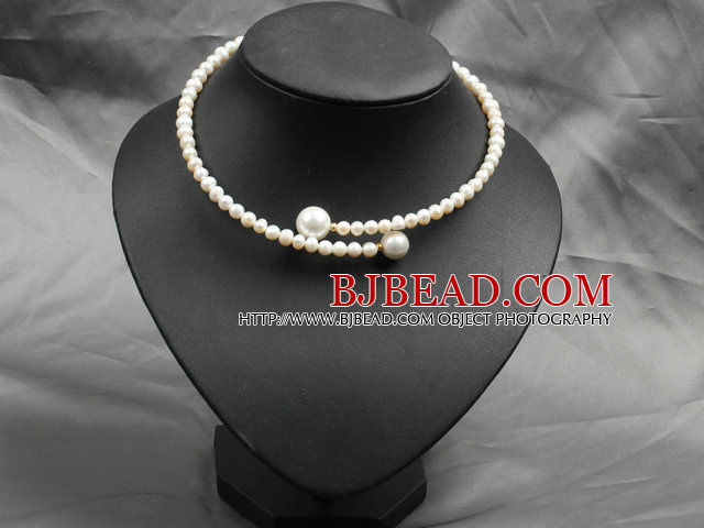 Trendy Elegant Natural White Freshwater Pearl Seashell Beads Choker Necklace