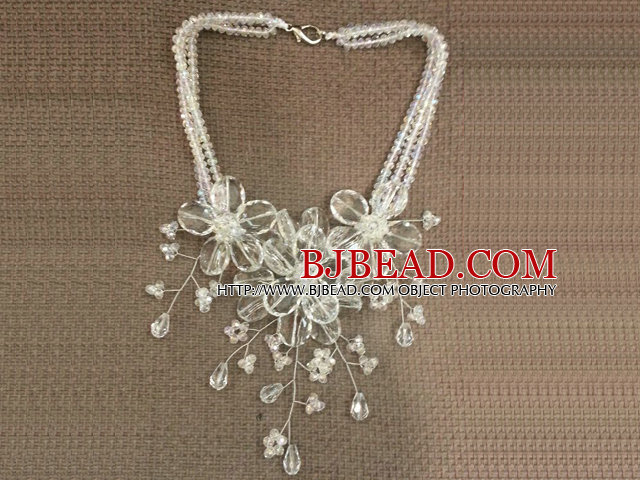 Gorgeous Statement Multi Layer White Series Crystal Flower Party Necklace