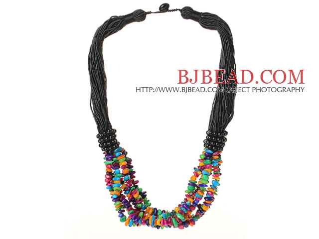 Assorted Multi Strands Multi Color Shell Necklace with Black Thread