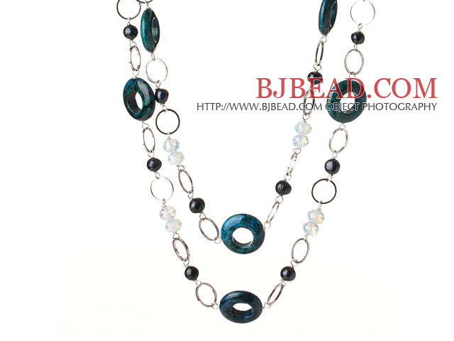 Beautiful Long Cool Style Phoenix Stone and Black Pearl Beads Necklace