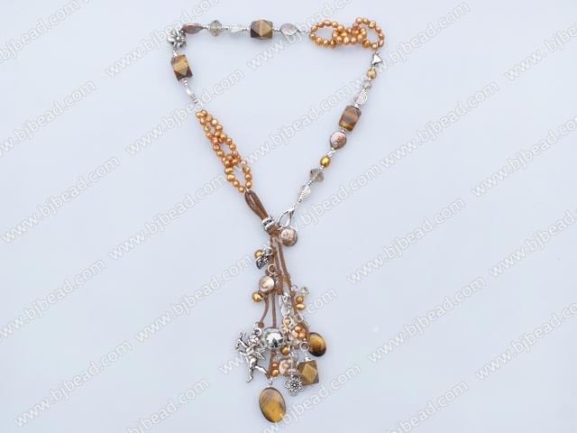 free style pearl crystal tiger eye necklace