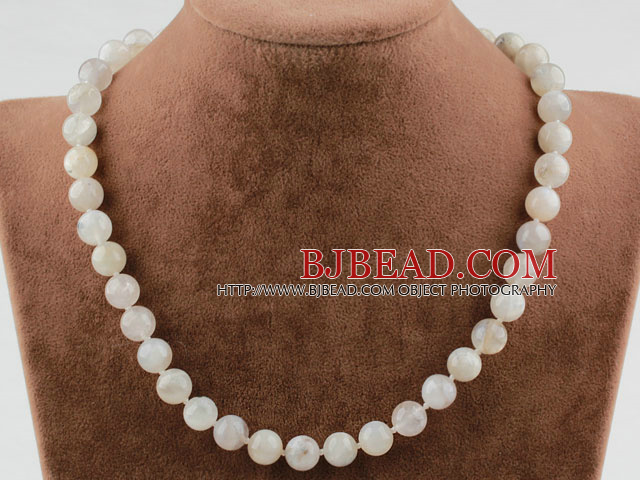 10mm White Moonstone Beaded Necklace