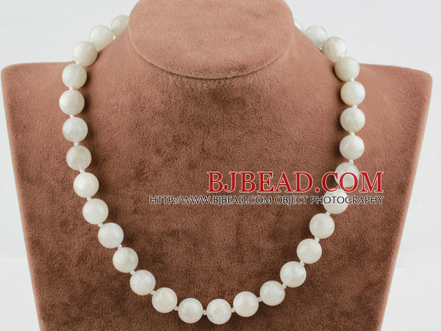 12mm White Moonstone Beaded Necklace