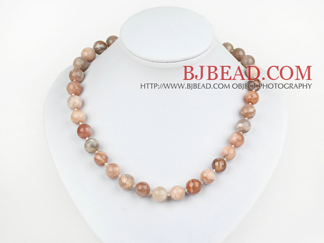 12mm Natural Sunstone Beaded Necklace