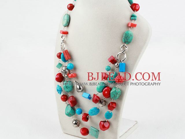 Assorted Turquoise and Red Coral Necklace