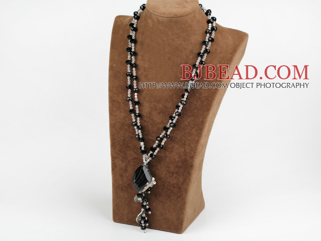 Clear Crystal and Black Agate Necklace