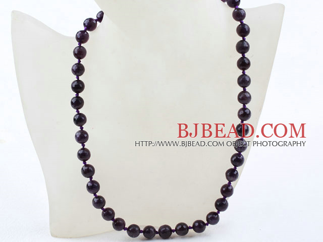 Classic Design 10mm Round Faceted Amethyst Beaded Necklace