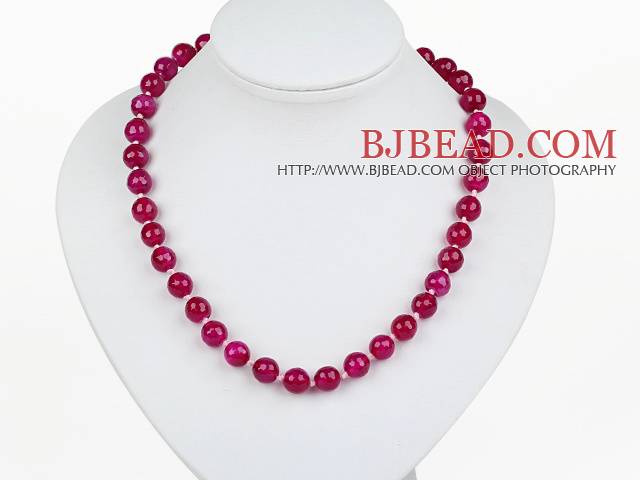 Classic Design 10mm Round Faceted Rose Red Agate Beaded Necklace